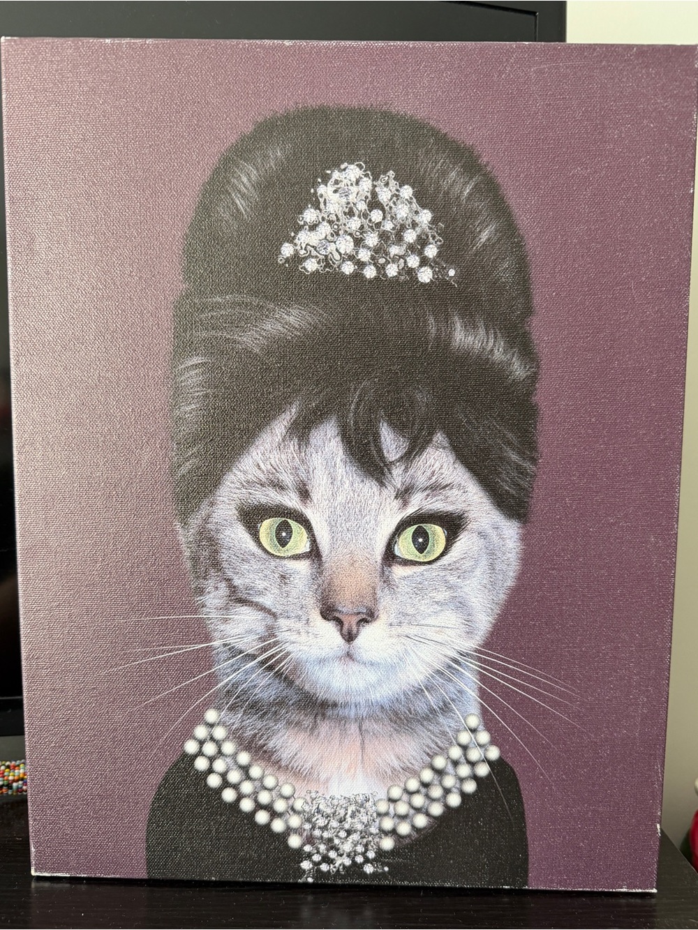 Audrey Hepburn Cat Portrait Wall Art - Purple Elegance